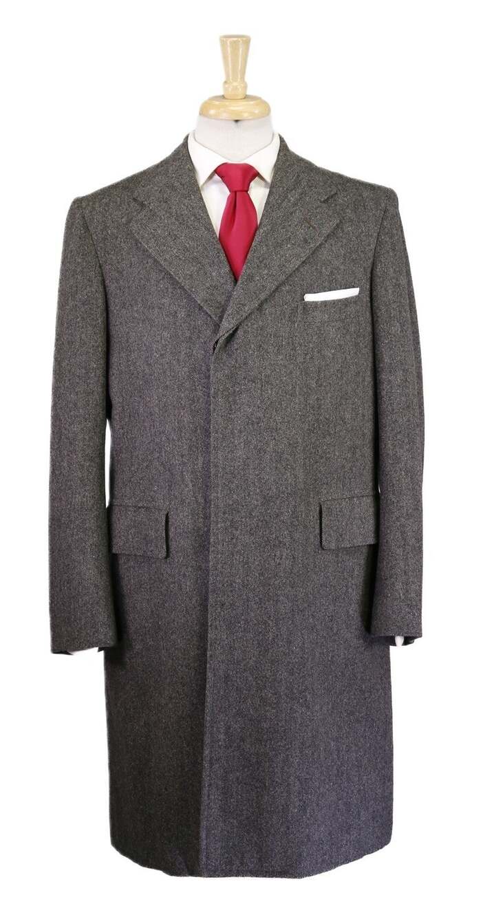 Brooks Brothers Vintage Gray Brown Herringbone Tweed Overcoat Coat 38R